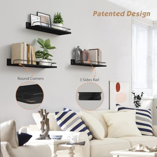 Forbena Black Floating Shelves Set of 3 for Wall