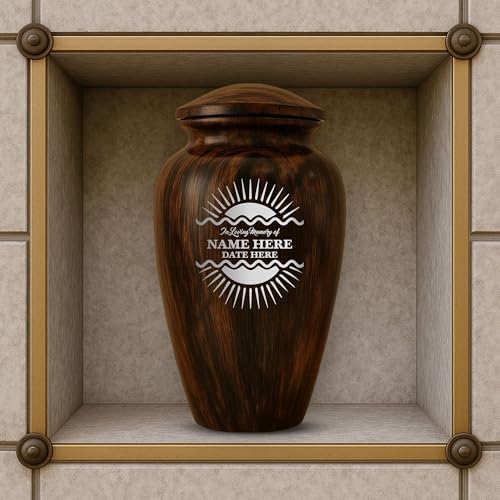 Custom Metal Urn with Painted Wood Finish and Sunbeam Design
