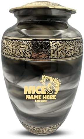 Custom Cremation Urn for Fishing Lovers - Engraved Names Bass Design in Gold