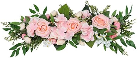 256in Pink Peony Rose Arch Floral Swag with Green Leaves