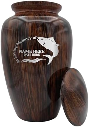 Custom Cremation Urn with Painted Wood Finish and Funny Fishing Design