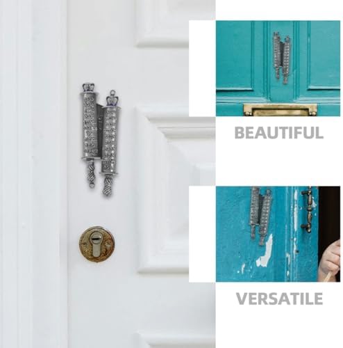 2 Piece Metal Mezuzah Set with Engraved Blessings for Front Door