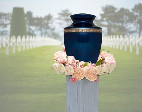 Blue Brass Cremation Urn - Torino Model for Adult Ashes