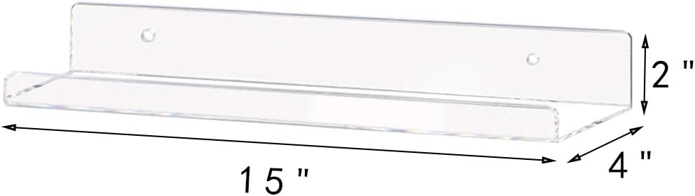 Weiai Clear Acrylic Shelf 15 Inch Floating Wall Ledge Bookshelf 3 Pack