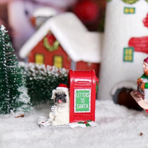 Christmas Village Resin Puppy Read Letters from Santa Ornament Set
