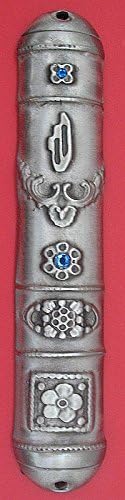 Happy Family Pewter Mezuzah with Floral Design