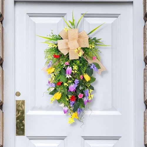Tulips Teardrop Swag Decor Spring Door Hanging Wreath