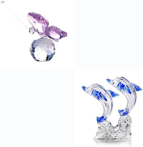 HD Pink Crystal Butterfly with Dolphin Figurine Set