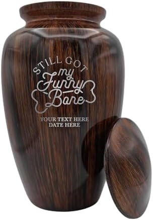 Funny Cremation Urn with Painted Wood Finish and Aluminum Build