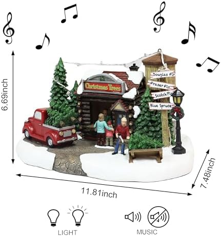 Moments in Time Christmas Tree Lot with LED Light and Music