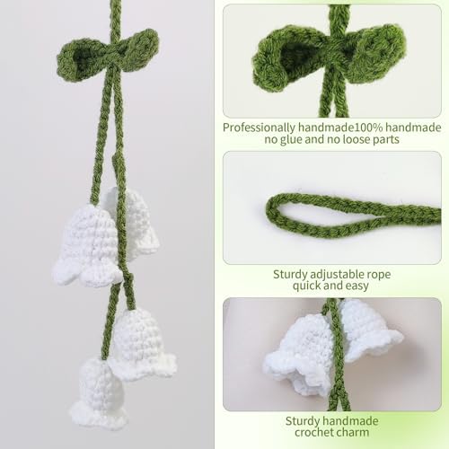 Handmade Crochet Lily of the Valley Rear View Mirror Hanging Ornament