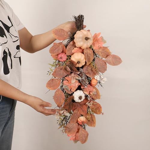 Artificial Fall Teardrop Wreath 26 Inch Seasonal Decor