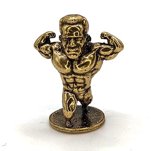Brass Weightlifter Sculpture - Miniature Bodybuilder Statue