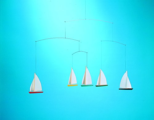 Flensted Mobiles Dinghy Regatta 5 Hanging Mobile 26 Inches Beech Wood Handmade Denmark