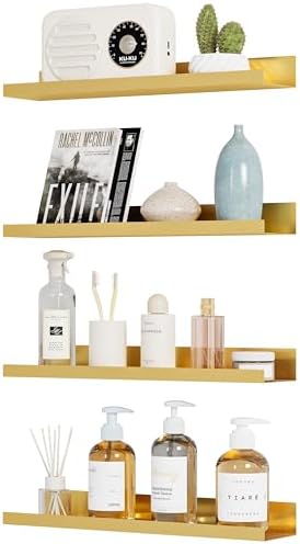 4 Pack Gold Metal Floating Wall Shelves for Decor