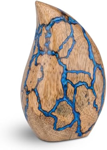 Wooden Tear Drop Cremation Urn - Blue Small Decorative