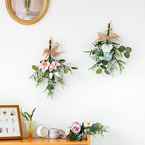 17 Inch Artificial Teardrop Wreath with Flowers and Eucalyptus Leaves