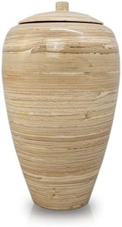 Lacquered Tall Bamboo Cremation Urn Large Beige