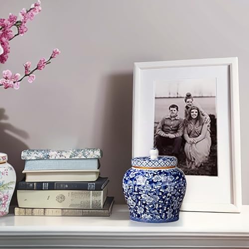 Medium Blue and White Ceramic Urn for Ashes