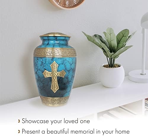 Blue Cross Cremation Urn for Ashes - Handcrafted Decorative Urn
