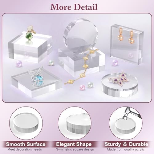 4 Piece Acrylic Display Stand Clear Round Cube Riser
