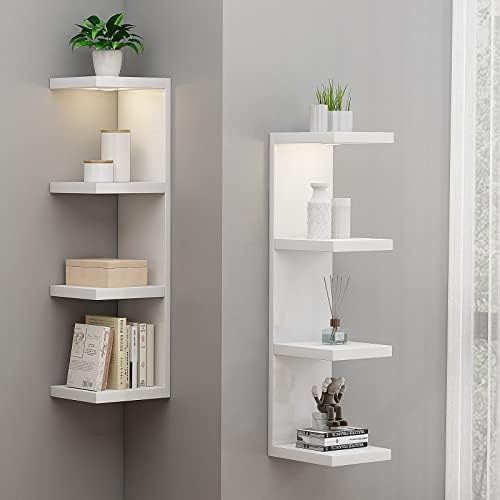 White Floating Wall Shelf Unit with LED Light