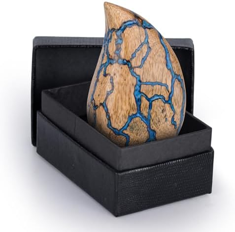 Wooden Tear Drop Cremation Urn - Blue Small Decorative