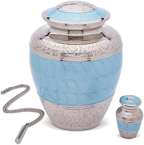 Light Blue Urns for Human Ashes - Handcrafted with Cremation Necklace