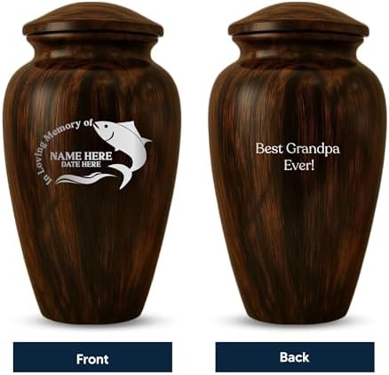Custom Cremation Urn with Painted Wood Finish and Funny Fishing Design