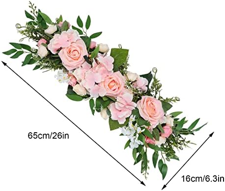 256in Pink Peony Rose Arch Floral Swag with Green Leaves