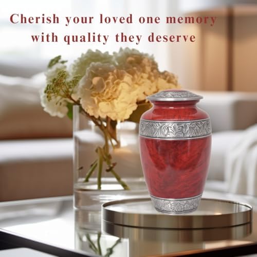 Home Elm Red Cremation Urn for Adult Ashes - Holds 210 Cubic Inches