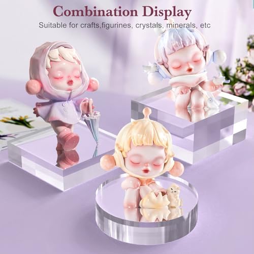 4 Piece Acrylic Display Stand Clear Round Cube Riser