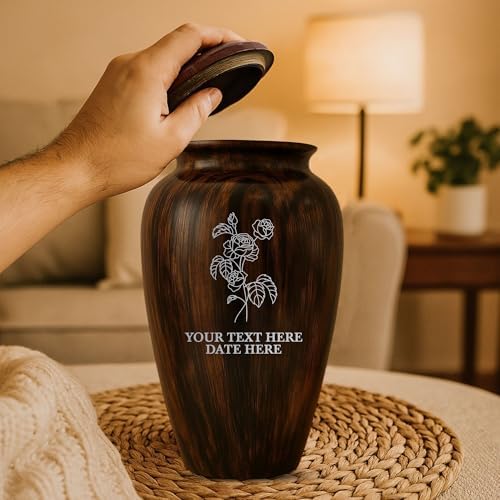 Custom Cremation Urn with Painted Wood Finish and Floral Design