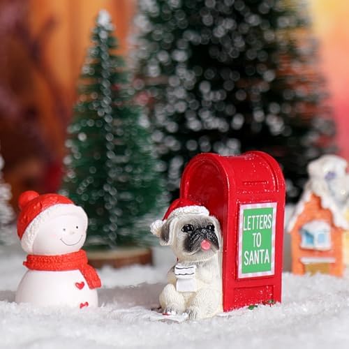 Christmas Village Resin Puppy Read Letters from Santa Ornament Set
