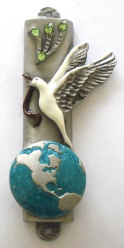Peace Dove Mezuzah Pewter Handpainted with Crystals