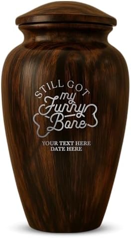 Funny Cremation Urn with Painted Wood Finish and Aluminum Build