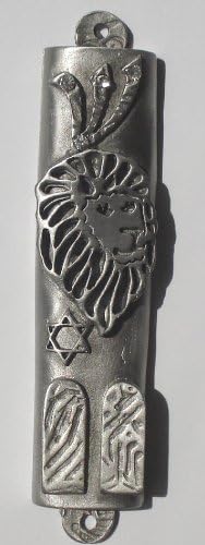 Mezuzah with Lion Pewter and Crystal Accents
