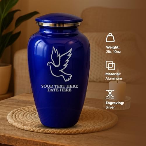 Custom Purple Metal Cremation Urn with Dove Design
