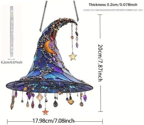 Halloween Witch Hat Hanging Ornament - Sparkling Stained Glass Effect