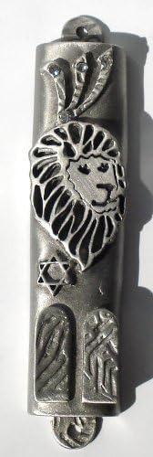 Mezuzah with Lion Pewter and Crystal Accents