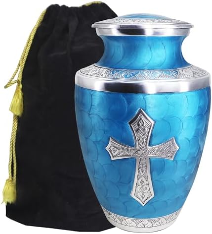 M Meilinxu Turquoise Cross Urn for Human Ashes