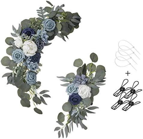 Elegant Wedding Flower Swag Set of 2 - Navy Dusty Blue White