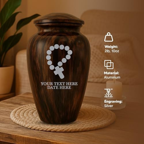Custom Cremation Urn with Painted Wood Finish and Rosary Design