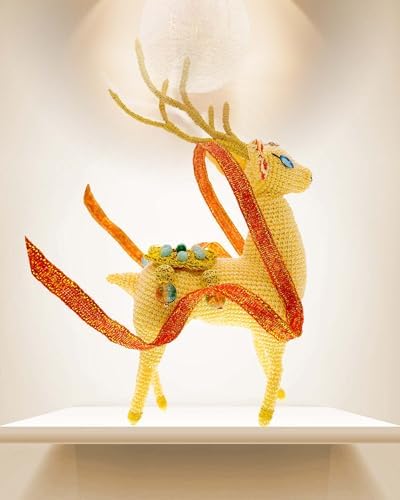 Handmade Crochet Sika Deer Figurine Yellow