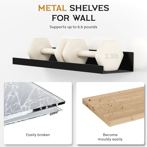 4 Pack Gold Metal Floating Wall Shelves for Decor