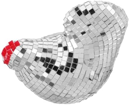 LUOZZY Mirror Ball Chicken Figurine Silver