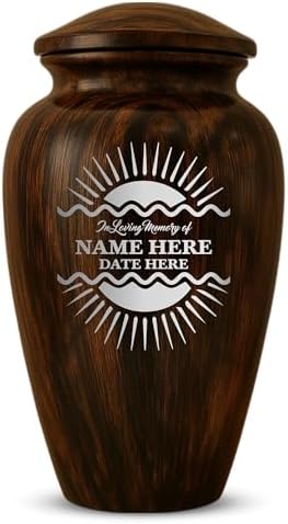 Custom Metal Urn with Painted Wood Finish and Sunbeam Design