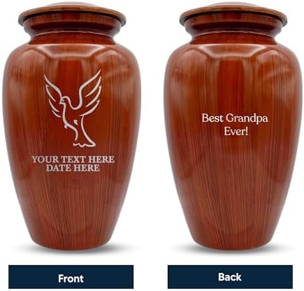 Custom Cremation Urn with Painted Wood Finish and Engraved Dove Design