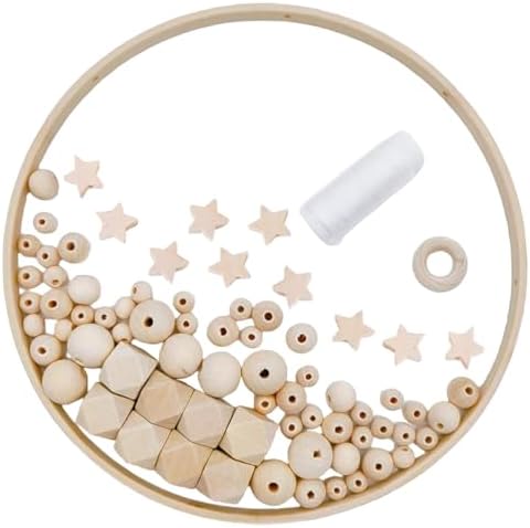 Wooden Baby Mobile Set with Bamboo Rings and Beads