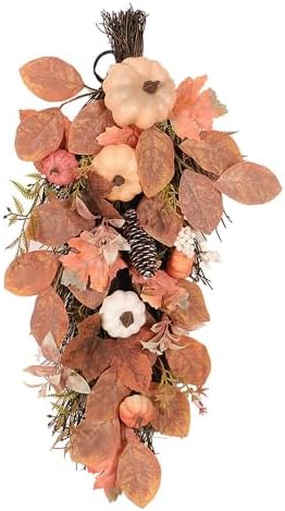 Artificial Fall Teardrop Wreath 26 Inch Seasonal Decor